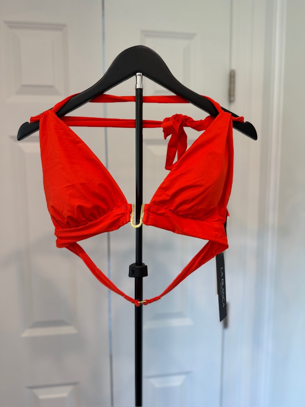 La Blanca Red Triangle Bikini Top with Gold Ring Accent
